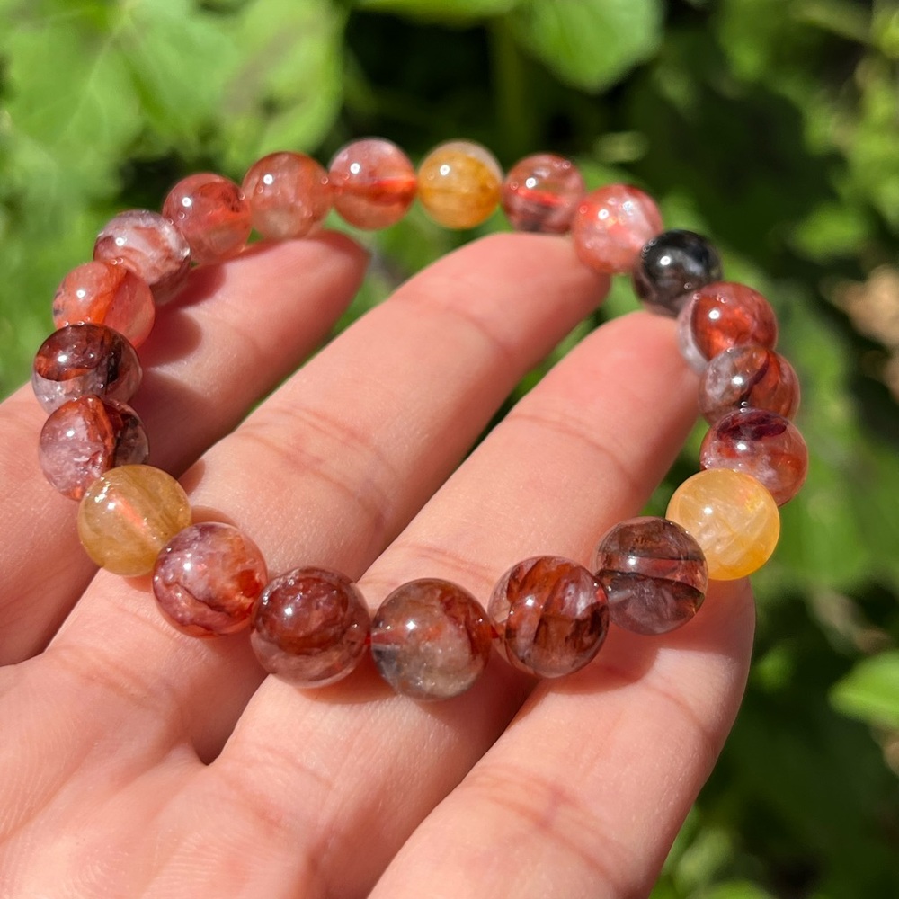 9mm stretchable fire Quartz golden healer bracelet